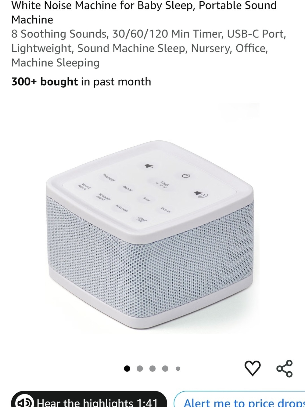 White Portable White Noise Machine - Compact Sound Soother